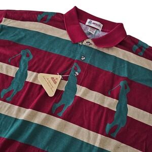 VTG Antigua Mens Polo Shirt Maroon Green Striped Golfer Golf 90's Graphic XXL